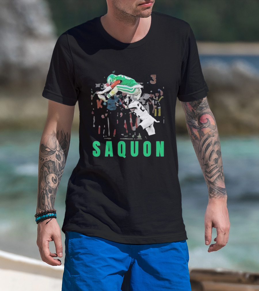 Saquon Reverse Hurdle Eagles Football Action T-Shirt
