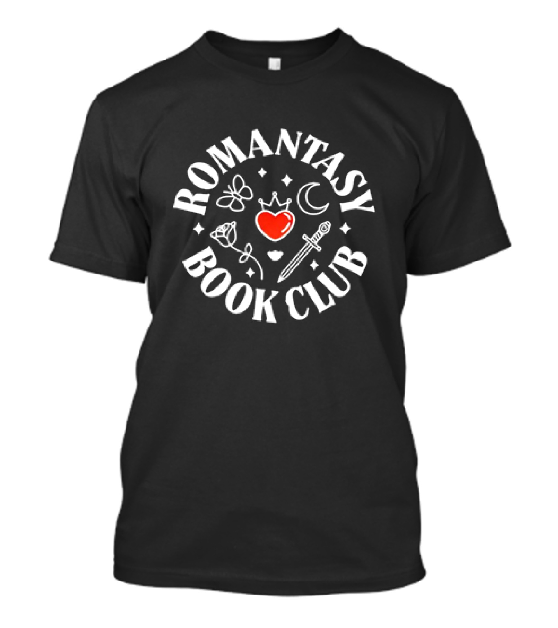 Romantasy Book Club Heart Sword Butterfly Moon Rose Crown T-Shirt