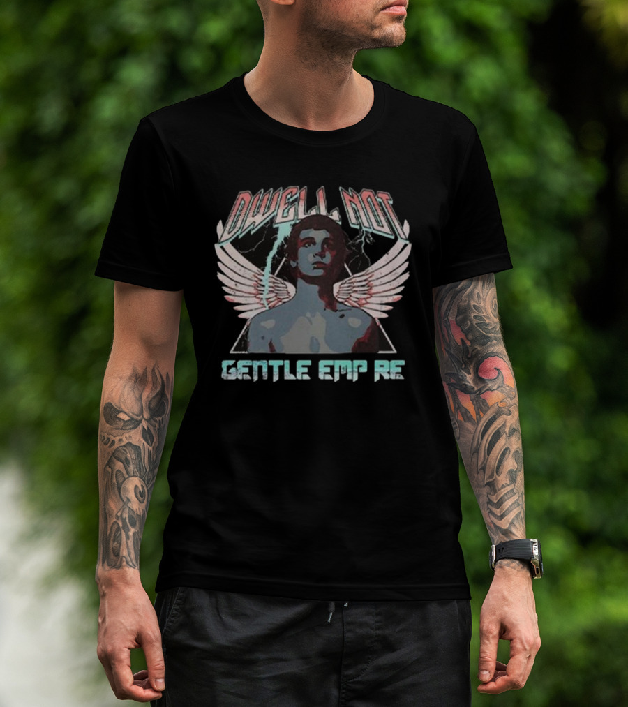 Dwell Not Gentle Empire Winged Figure With Lightning And Triangle Background T-Shirt