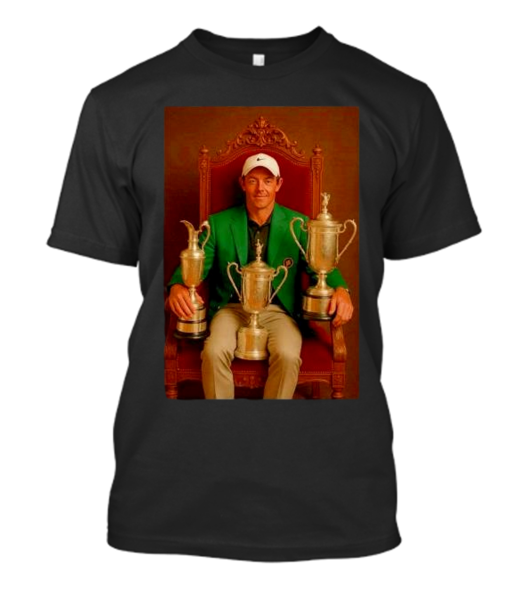 Rory McIlroy Masters Tournament Career Grand Slam Achievement With Green Jacket And Trophies T-Shirt