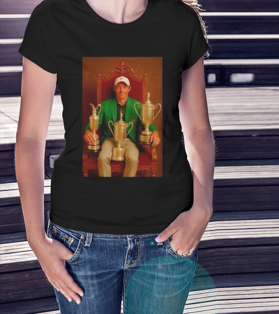 Rory McIlroy Masters Tournament Career Grand Slam Achievement With Green Jacket And Trophies T-Shirt
