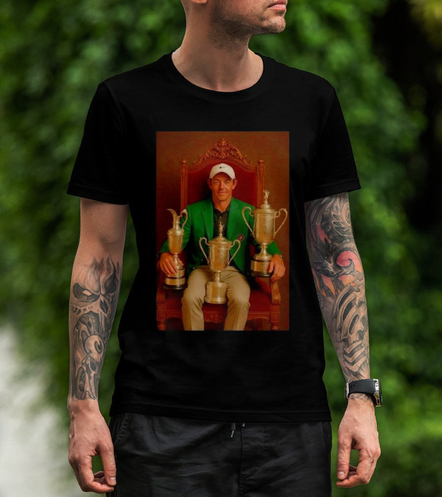 Rory McIlroy Masters Tournament Career Grand Slam Achievement With Green Jacket And Trophies T-Shirt