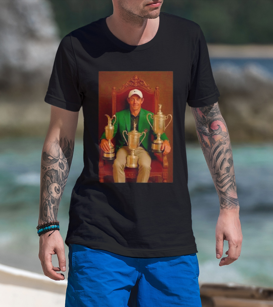 Rory McIlroy Masters Tournament Career Grand Slam Achievement With Green Jacket And Trophies T-Shirt