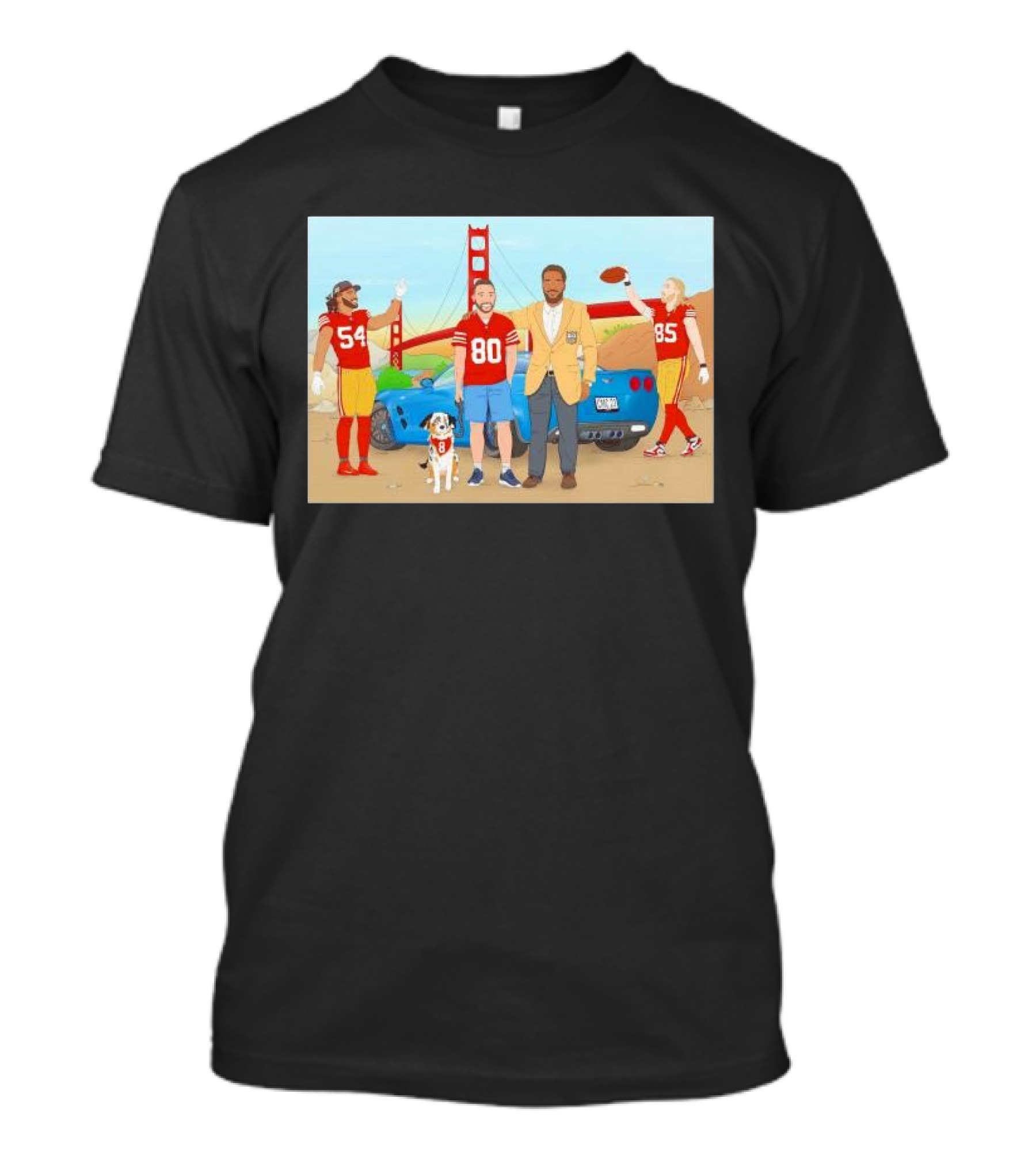 San Francisco 49ers Players With Golden Gate Bridge Football Scene T-Shirt