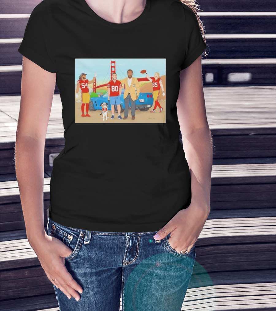 San Francisco 49ers Players With Golden Gate Bridge Football Scene T-Shirt
