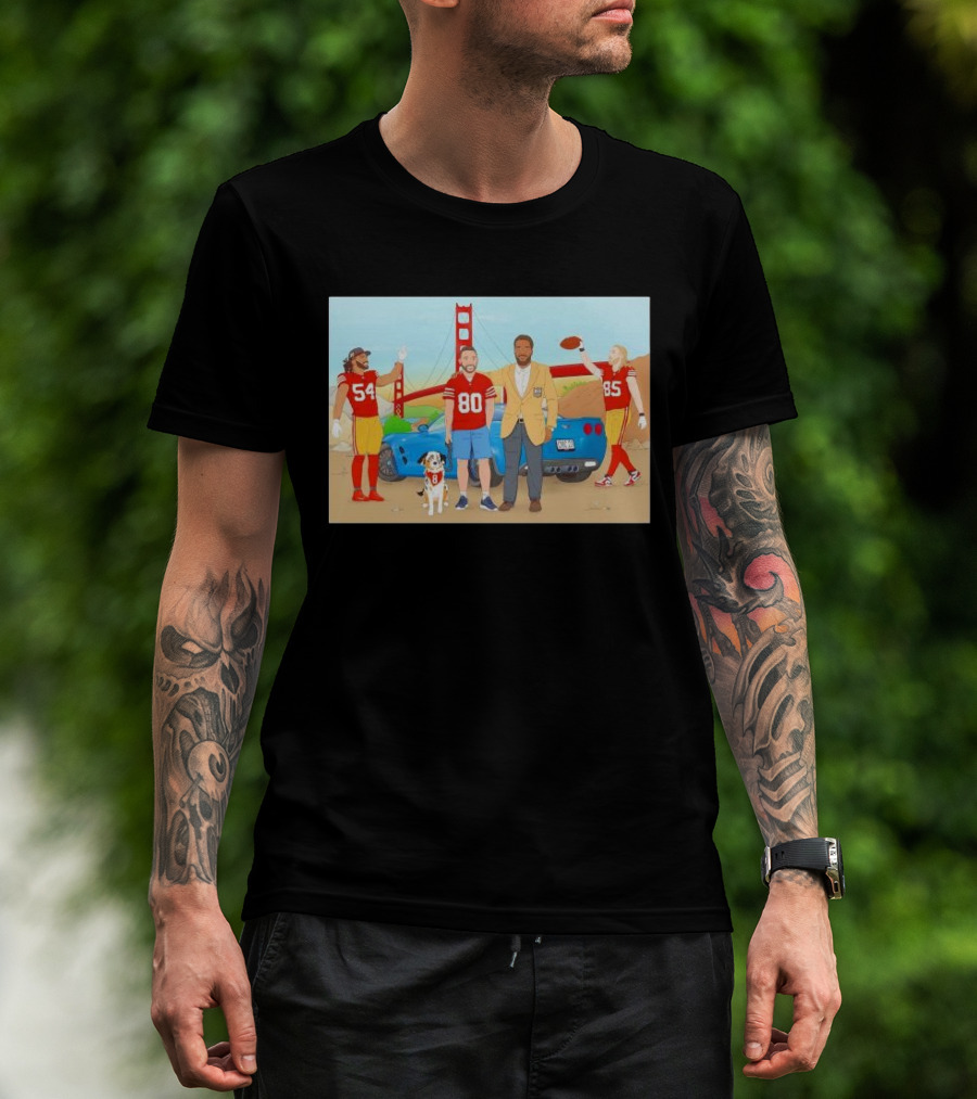 San Francisco 49ers Players With Golden Gate Bridge Football Scene T-Shirt