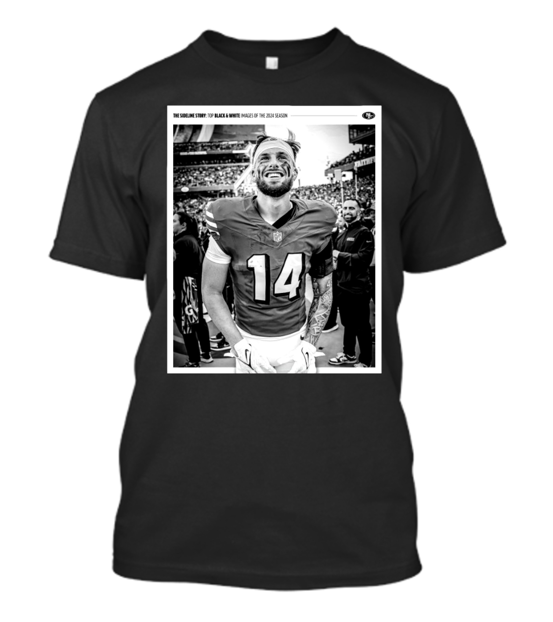 The Sideline Story: San Francisco 49ers Top Black And White Images Of The 2024 Season Ricky Pearsall T-Shirt