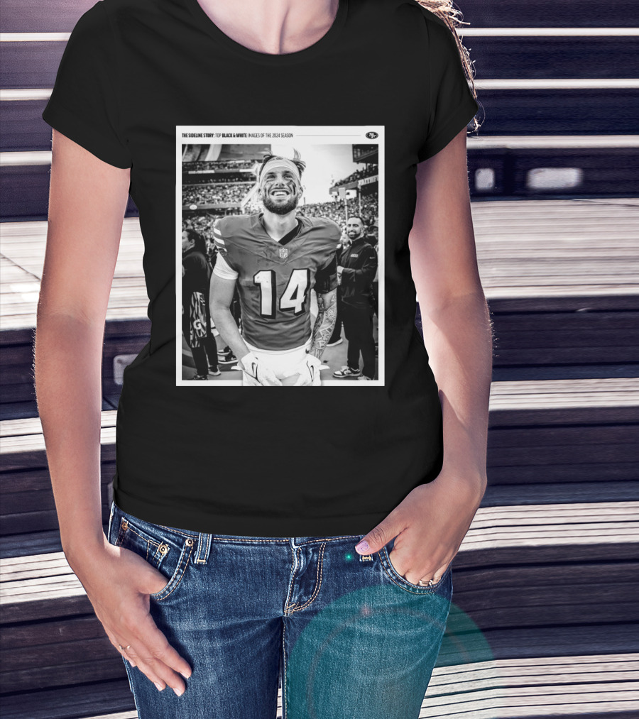 The Sideline Story: San Francisco 49ers Top Black And White Images Of The 2024 Season Ricky Pearsall T-Shirt