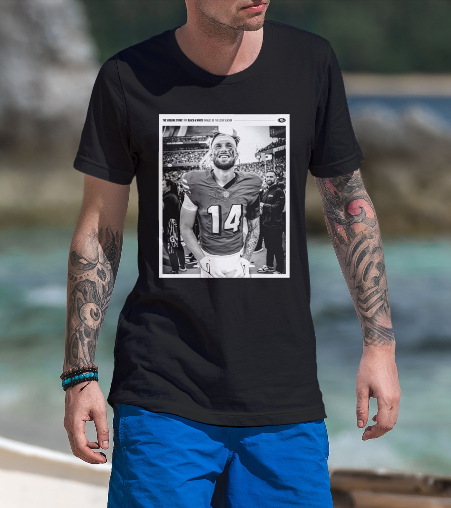 The Sideline Story: San Francisco 49ers Top Black And White Images Of The 2024 Season Ricky Pearsall T-Shirt