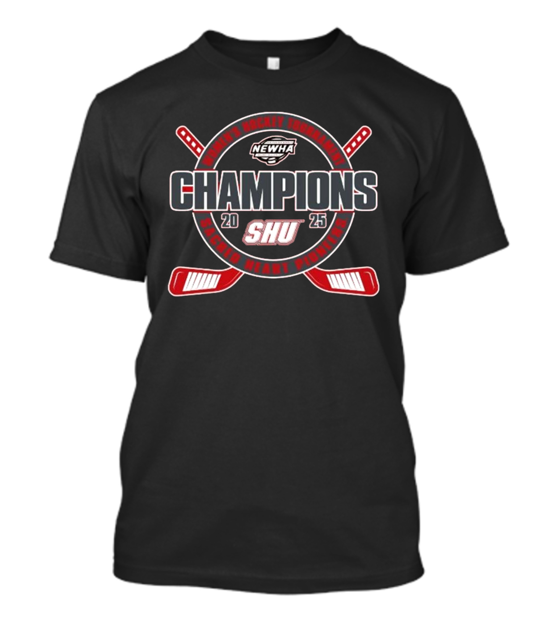 Sacred Heart Pioneers 2025 NEWHA Women's Hockey Tournament Champions SHU T-Shirt