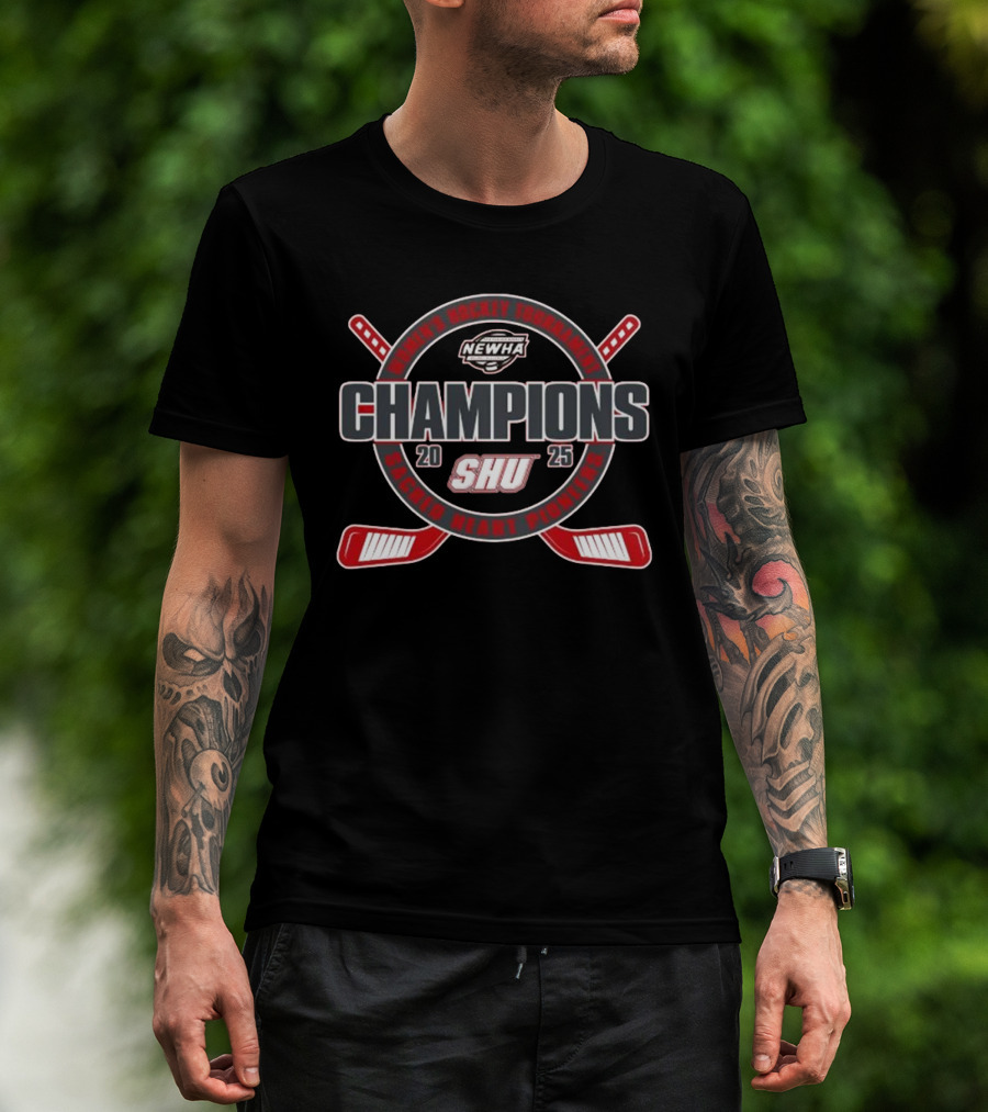 Sacred Heart Pioneers 2025 NEWHA Women's Hockey Tournament Champions SHU T-Shirt