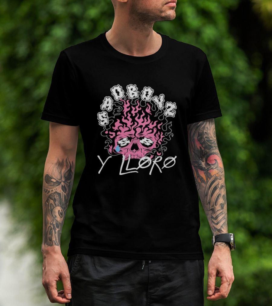 Sad Boyz Y Lloro Skull Flames Pink Blue Tear T-Shirt