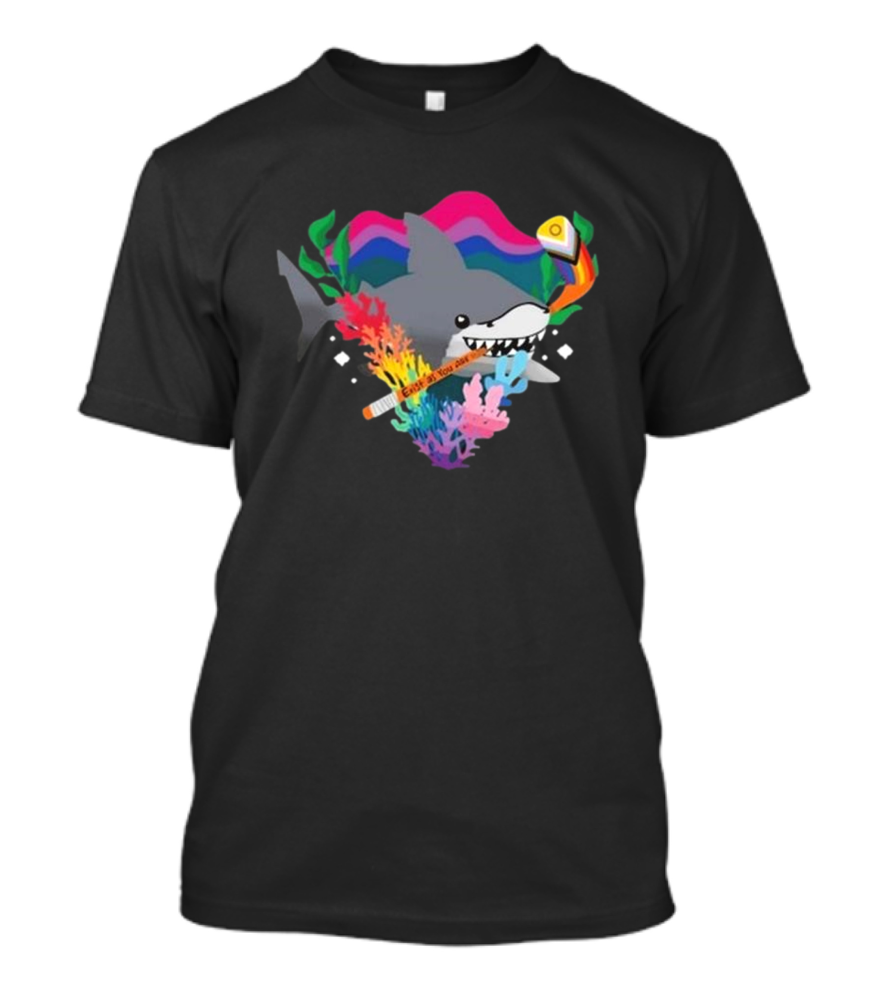 San Jose Sharks 2025 Pride Night Eat If You Dare LGBTQ+ Rainbow Shark And Coral T-Shirt