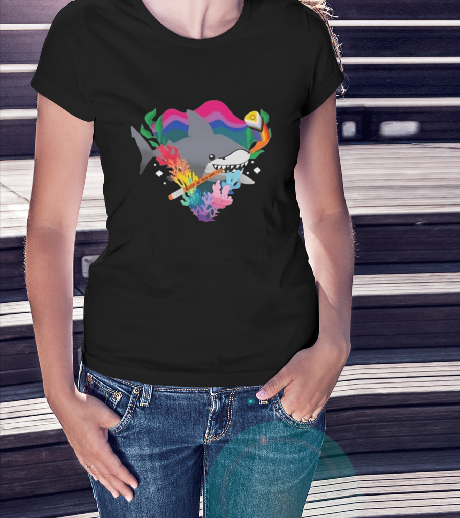 San Jose Sharks 2025 Pride Night Eat If You Dare LGBTQ+ Rainbow Shark And Coral T-Shirt