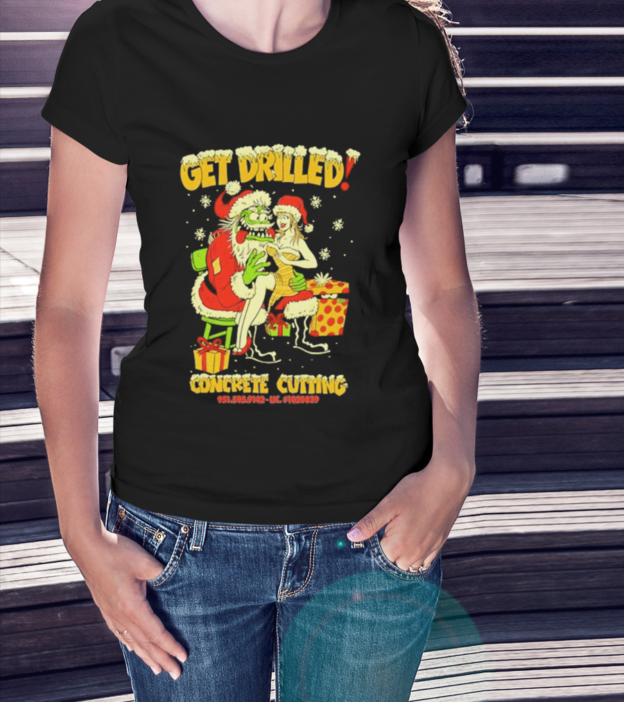 Get Drilled Santa Concrete Cutting Christmas 2024 T-Shirt