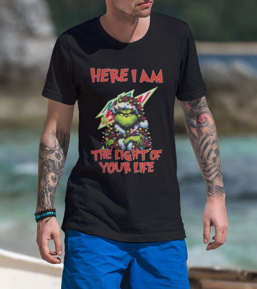 Here I Am Mountain Dew Grinch The Light Of Your Life Christmas Lights T-Shirt