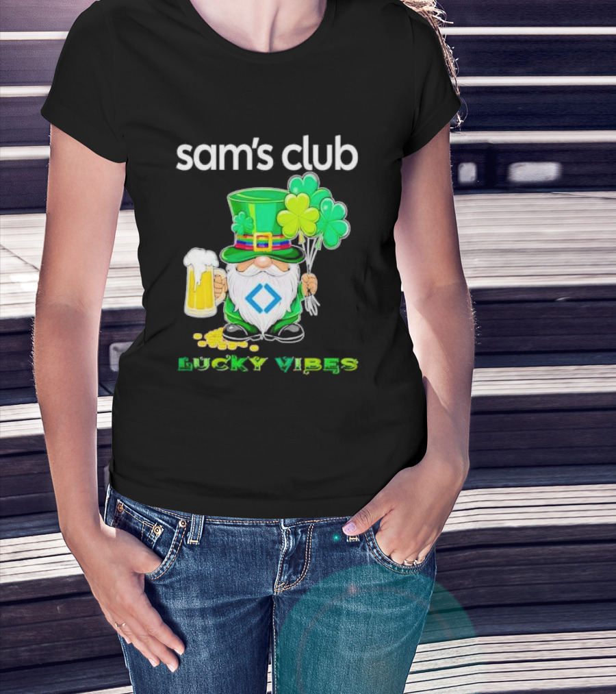 Sam’s Club Lucky Vibes St Patrick’s Day Gnomes Beer Shamrock T-Shirt