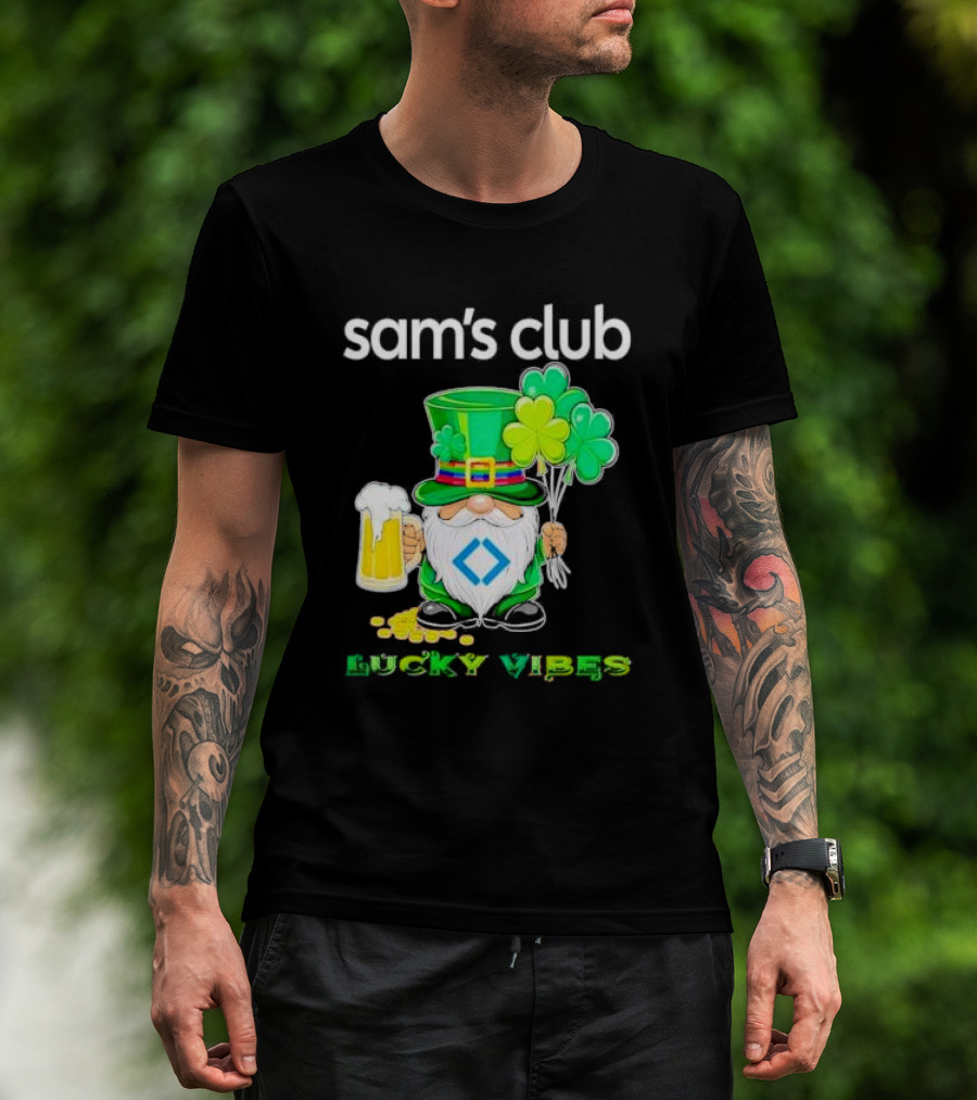 Sam’s Club Lucky Vibes St Patrick’s Day Gnomes Beer Shamrock T-Shirt