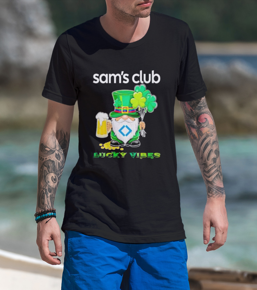 Sam’s Club Lucky Vibes St Patrick’s Day Gnomes Beer Shamrock T-Shirt
