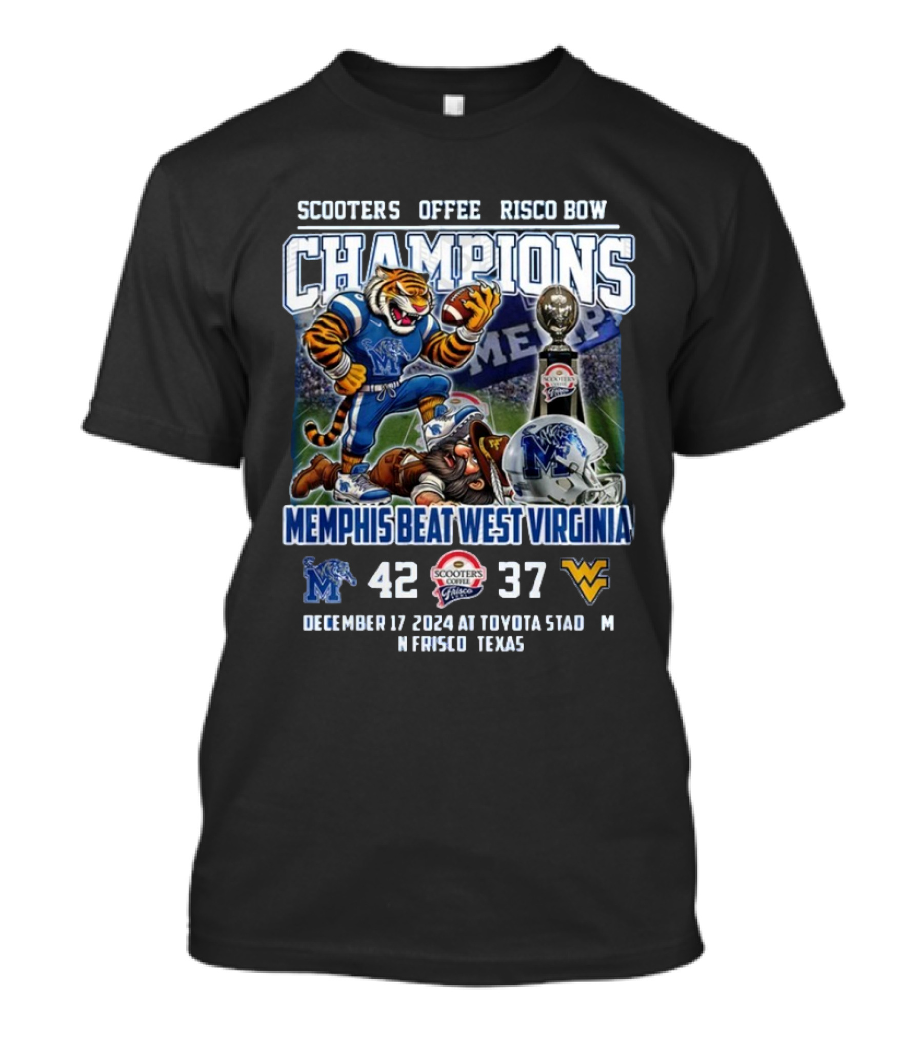 Scooters Coffee Frisco Bowl Champions Memphis Beat West Virginia December 17 2024 T-Shirt
