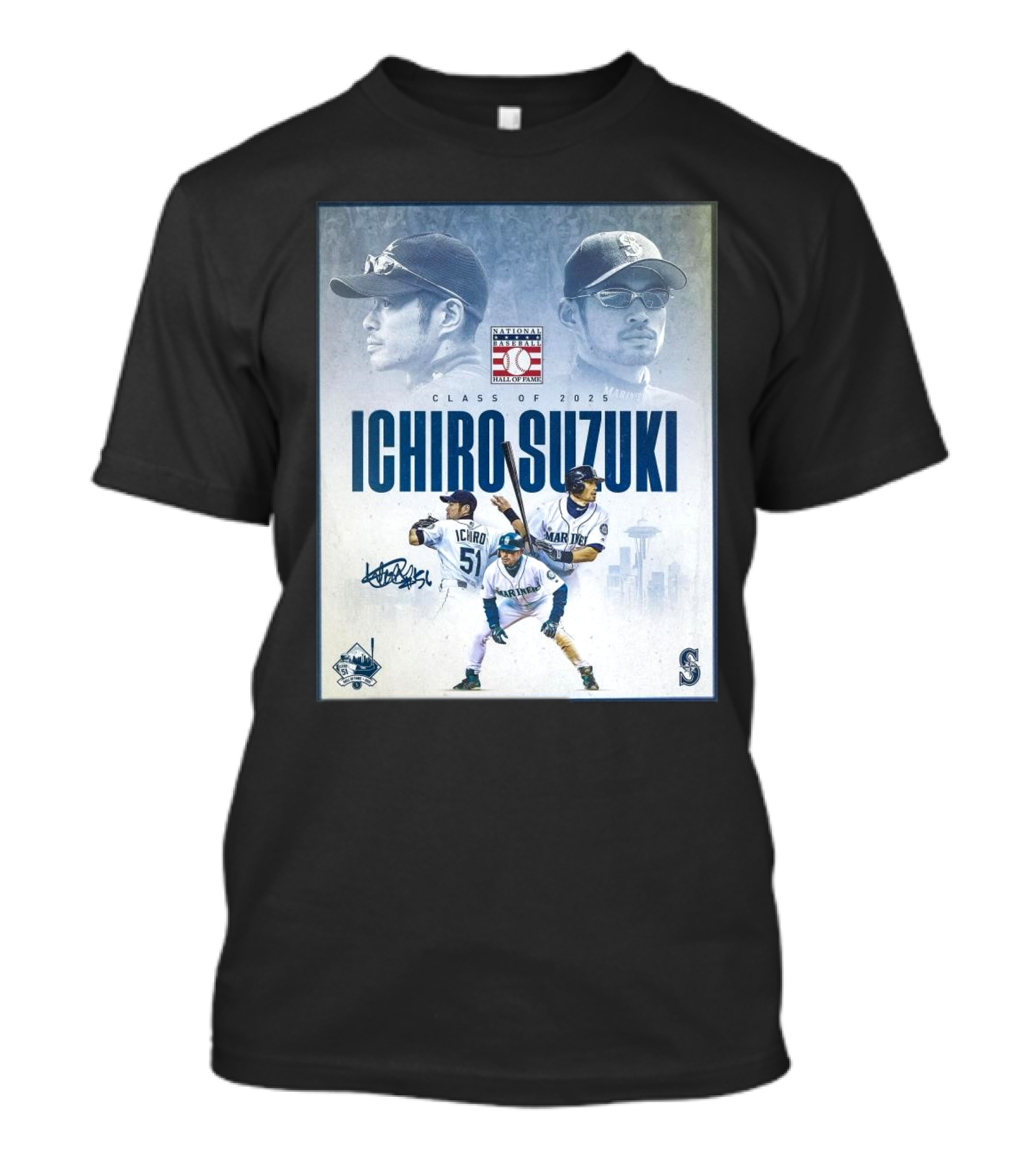 Seattle Mariners Ichiro Suzuki National Baseball Hall Of Fame Class Of 2025 Signature Mariners 51 T-Shirt