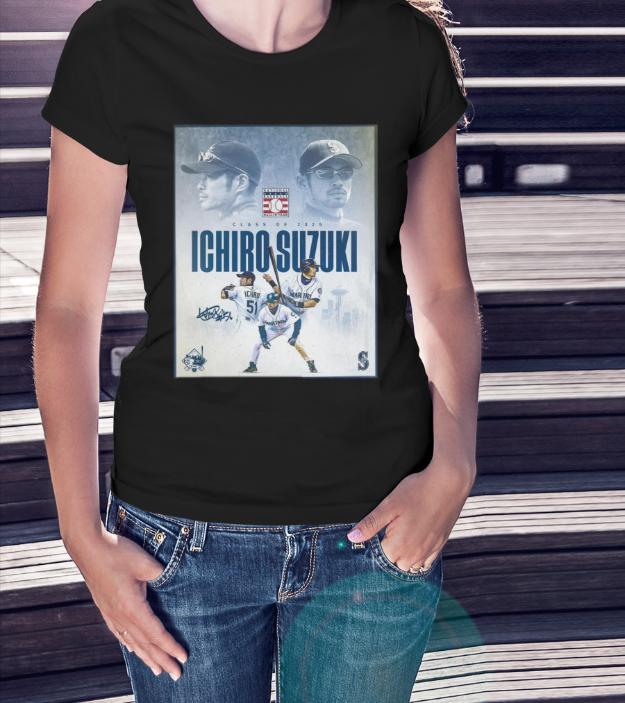 Seattle Mariners Ichiro Suzuki National Baseball Hall Of Fame Class Of 2025 Signature Mariners 51 T-Shirt