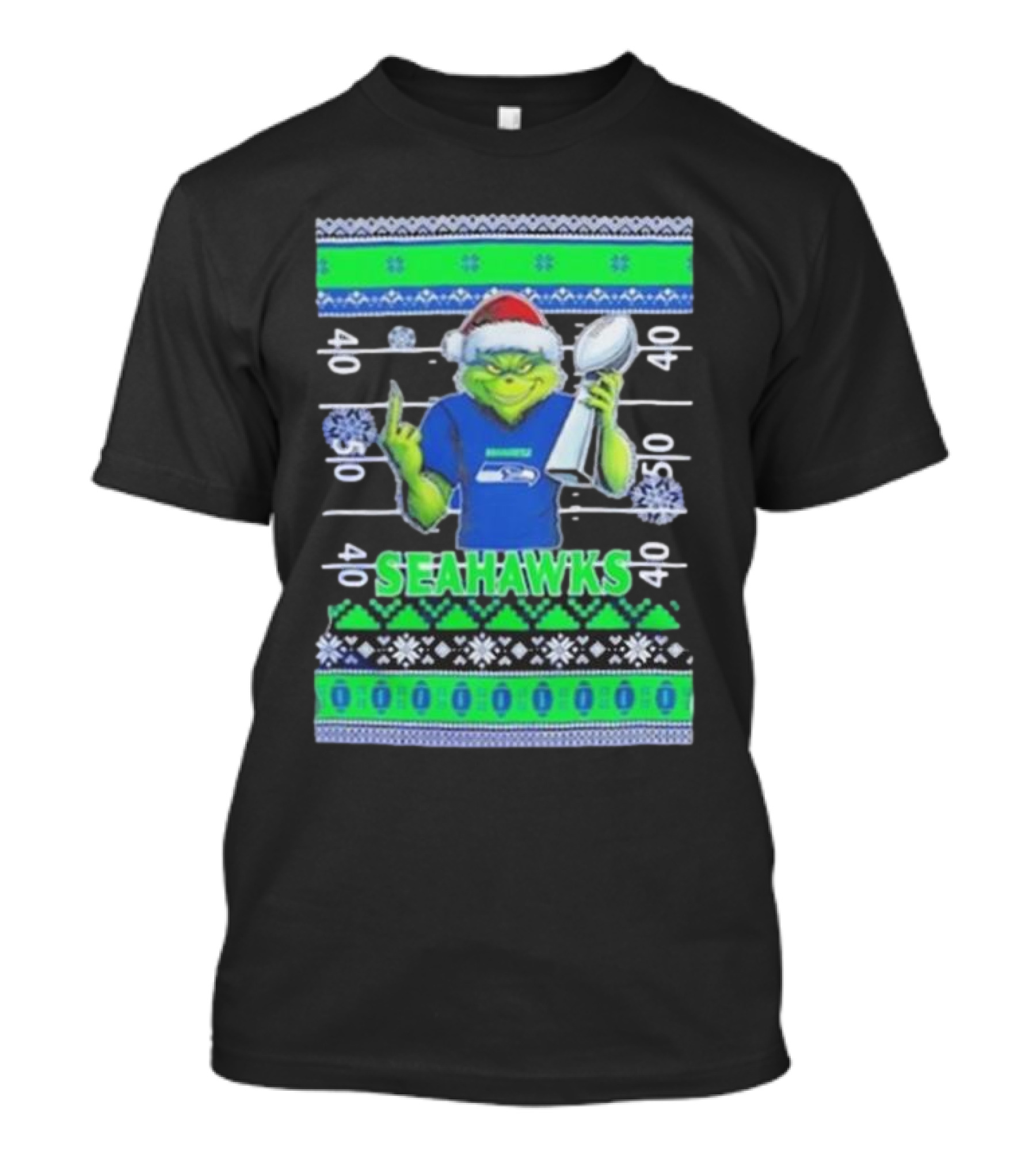 Seattle Seahawks Grinch Christmas Super Bowl Trophy Ugly Sweater T-Shirt
