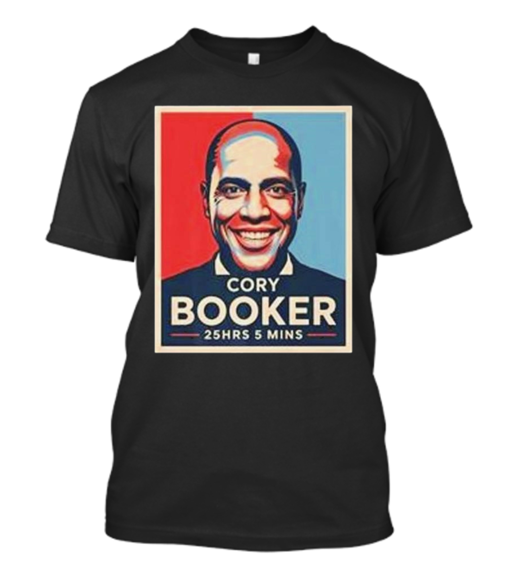 Cory Booker 25Hrs 5 Mins Red Blue Portrait T-Shirt