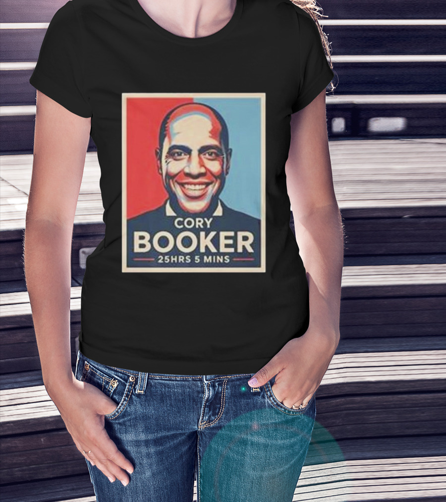 Cory Booker 25Hrs 5 Mins Red Blue Portrait T-Shirt