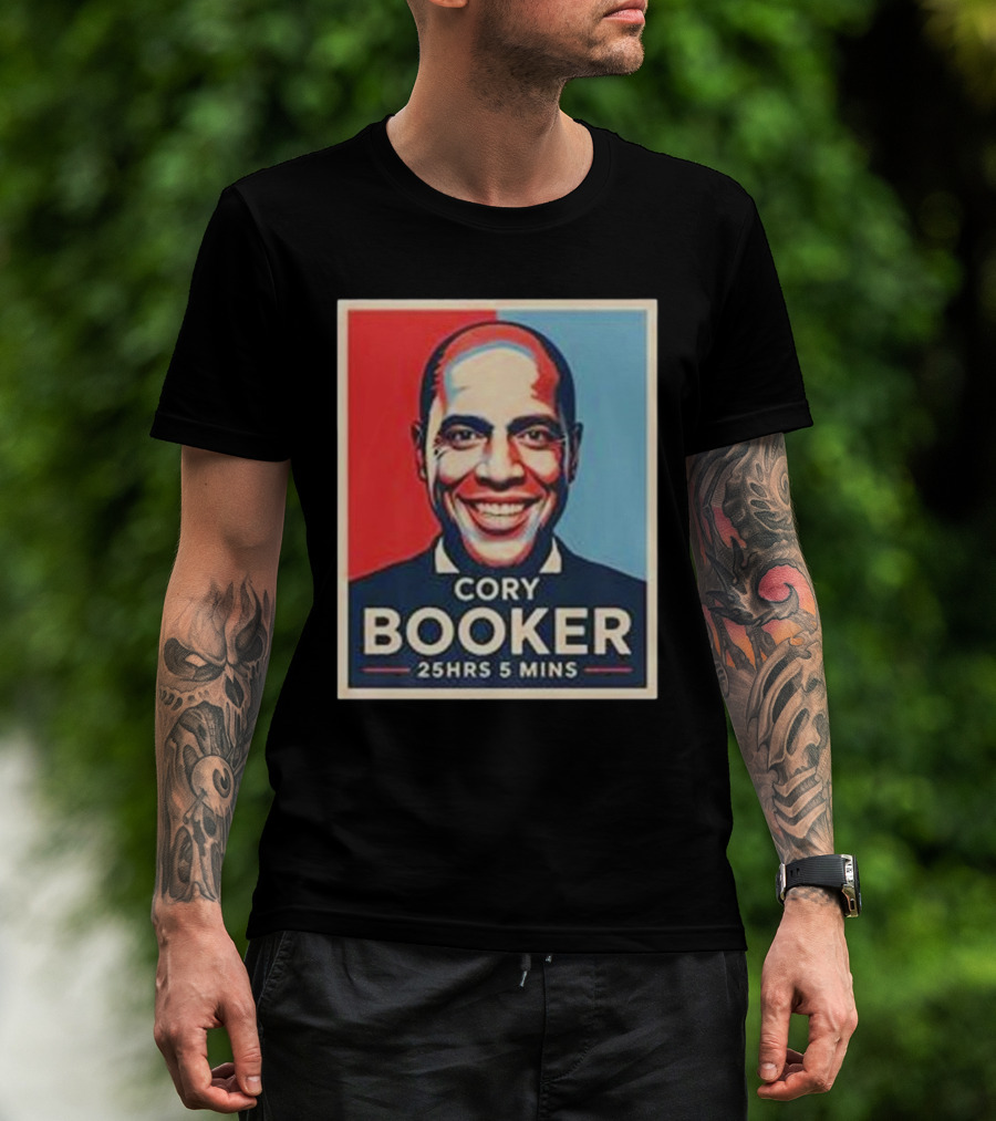 Cory Booker 25Hrs 5 Mins Red Blue Portrait T-Shirt