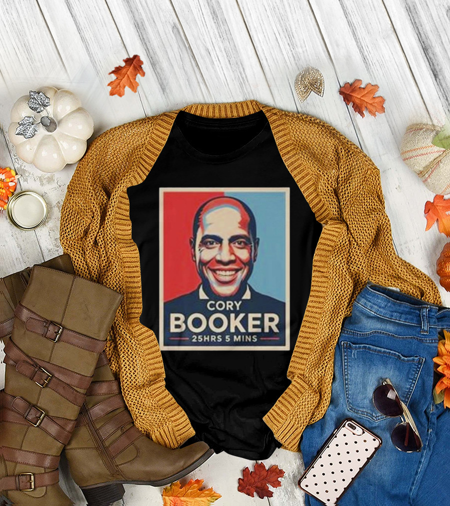 Cory Booker 25Hrs 5 Mins Red Blue Portrait T-Shirt