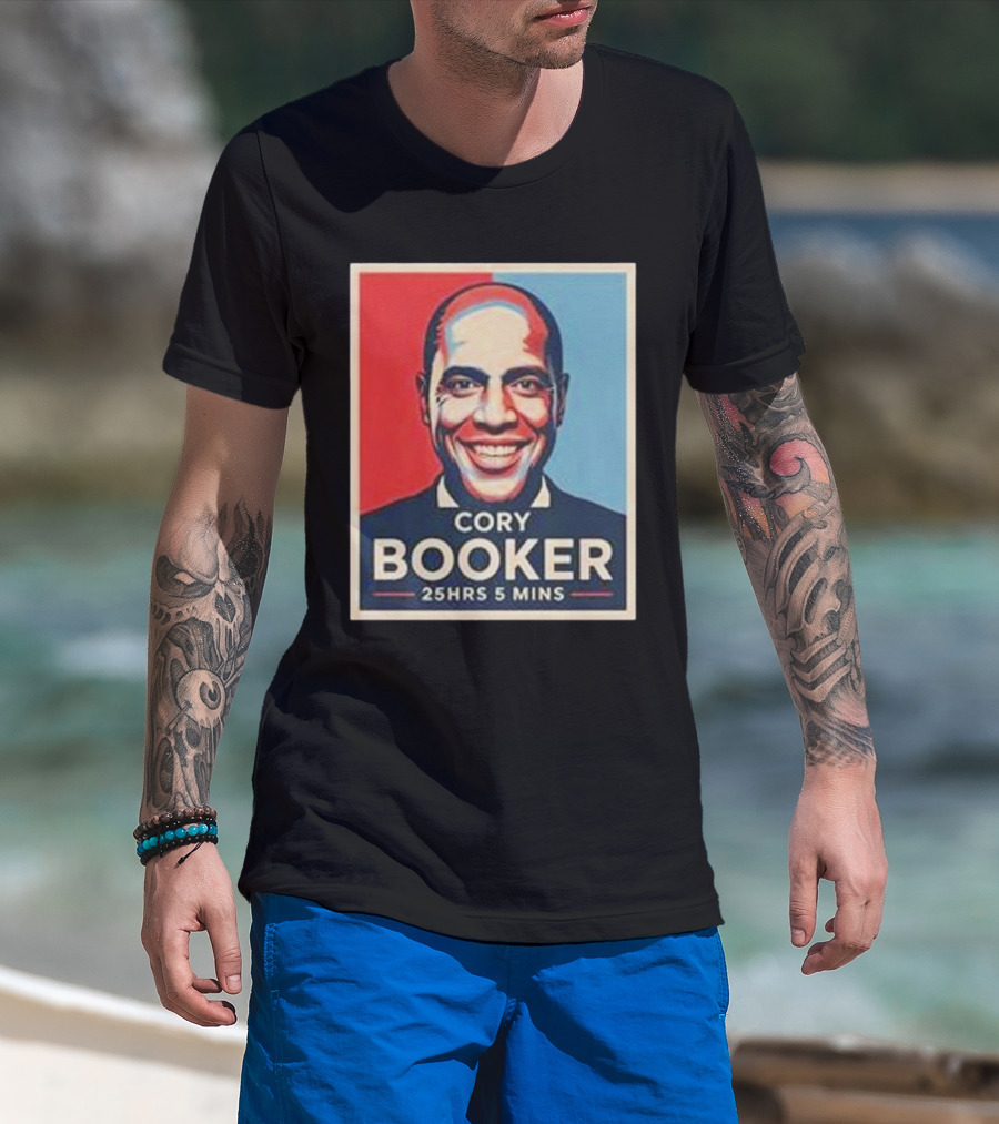 Cory Booker 25Hrs 5 Mins Red Blue Portrait T-Shirt