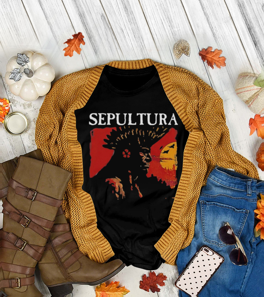 Sepultura Celebrating Life Through Death Black Sunburst And Sunset Scene T-Shirt