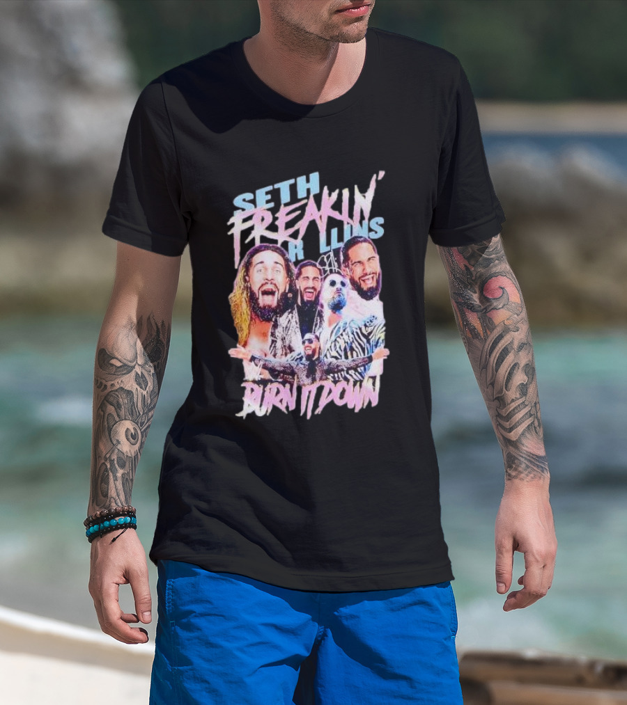 Seth Rollins Freakin' Burn It Down WWE Wrestler Collage T-Shirt