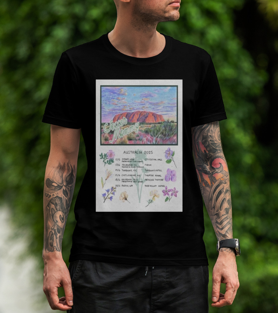 Soccer Mommy Australia Tour 2025 Sydney Melbourne Torquay Castlemaine Brisbane Perth Scenic Landscape And Flowers T-Shirt