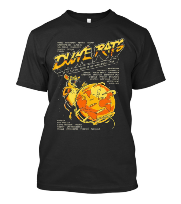 Dune Rats Worldish Tour If It Sucks With Cartoon Rat And Flaming Earth T-Shirt