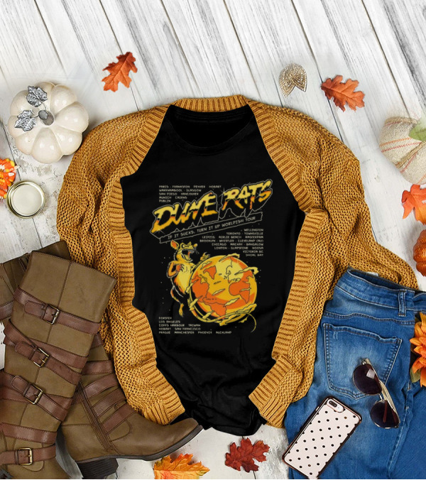 Dune Rats Worldish Tour If It Sucks With Cartoon Rat And Flaming Earth T-Shirt
