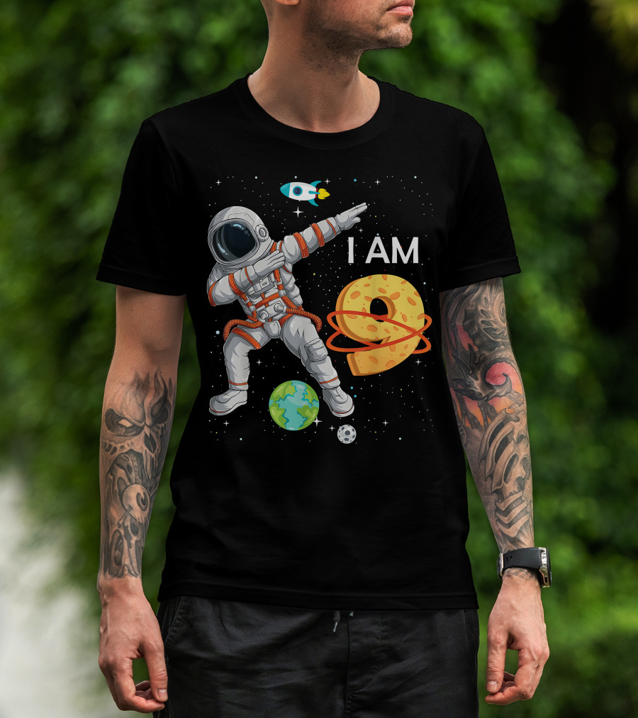 I Am 9 Years Old Birthday Boy Astronaut Space 9th B-Day T-Shirt