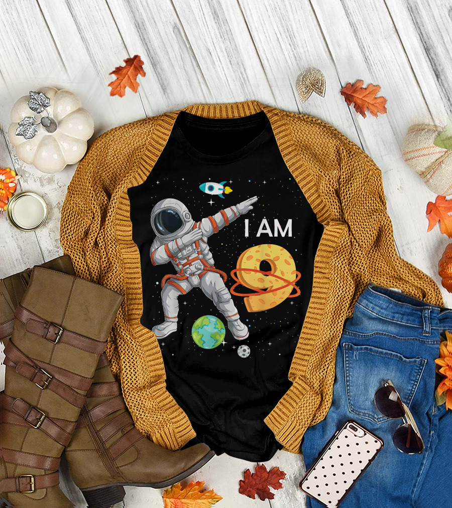 I Am 9 Years Old Birthday Boy Astronaut Space 9th B-Day T-Shirt