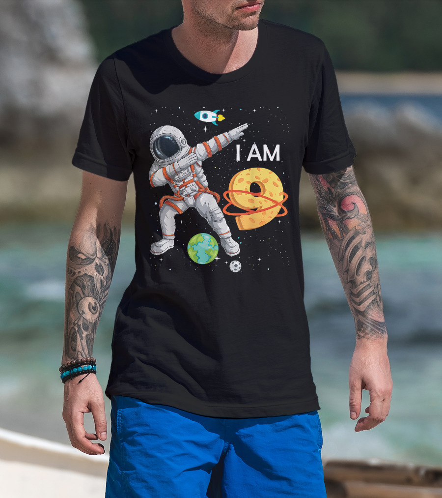 I Am 9 Years Old Birthday Boy Astronaut Space 9th B-Day T-Shirt