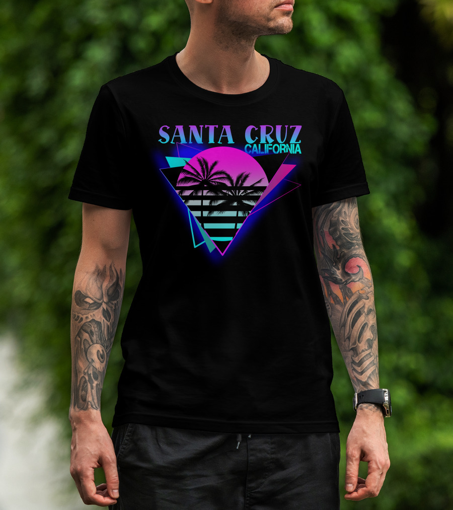 Santa Cruz California 70er 80er Retro Palm Trees Neon Triangle T-Shirt