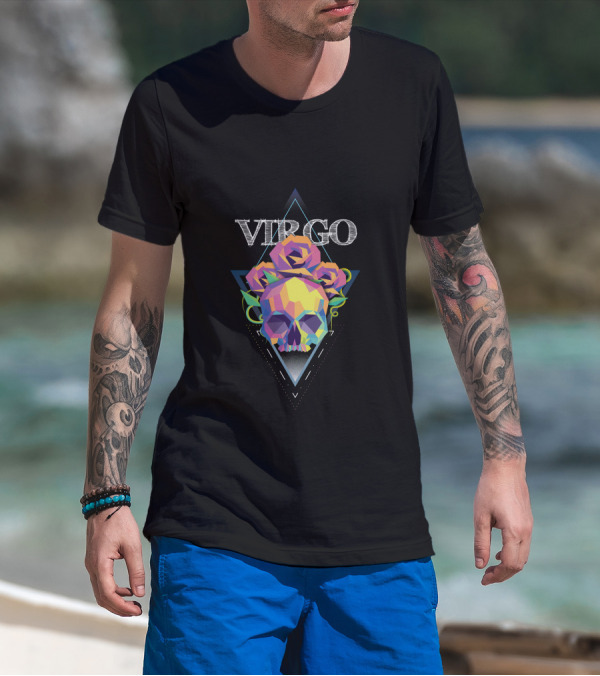 VIRGO POLYGONAL SKULL WITH ROSES T-Shirt