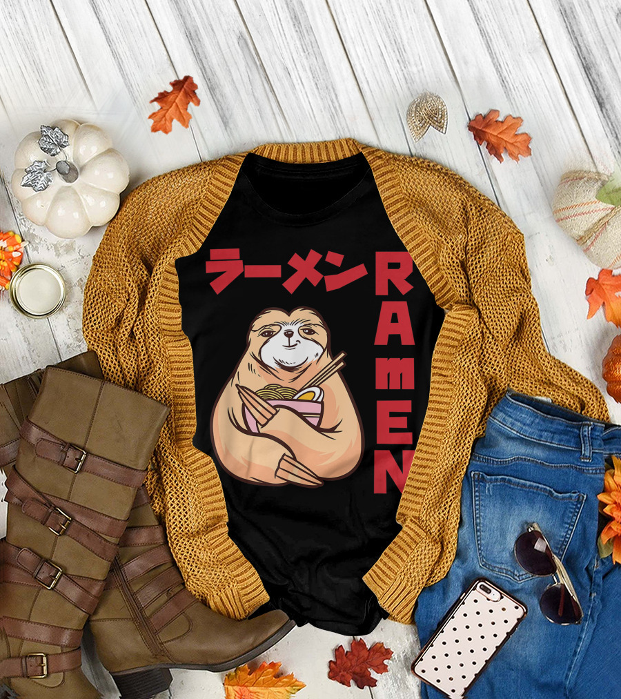 Kawaii Ramen Sloth Anime Noodles Japanese Sketching T-Shirt