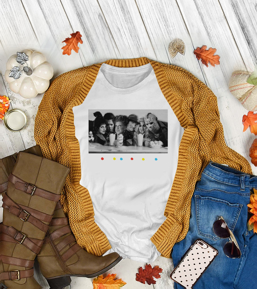 Hocus Pocus Friends Horror Icons at Diner Retro Milkshake Gathering T-Shirt