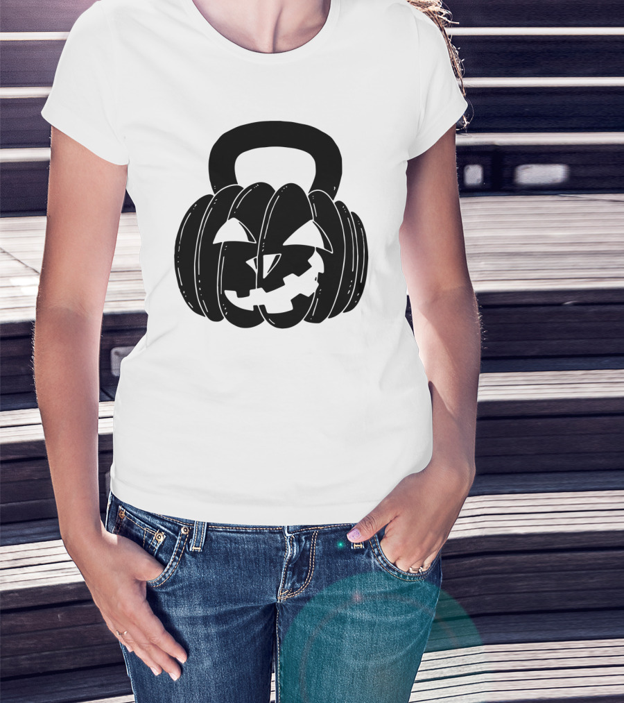 Pumpkin Halloween Kettlebell Fitness Jack-O'-Lantern T-Shirt
