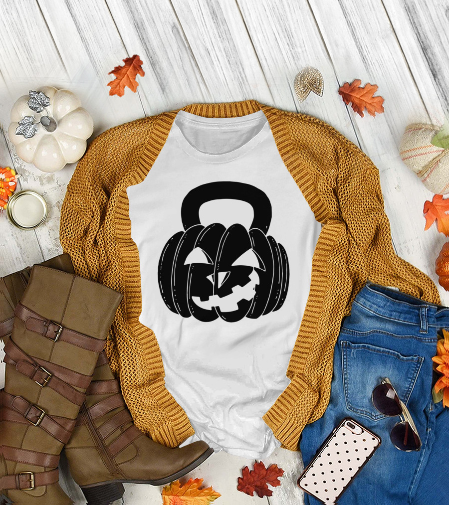 Pumpkin Halloween Kettlebell Fitness Jack-O'-Lantern T-Shirt