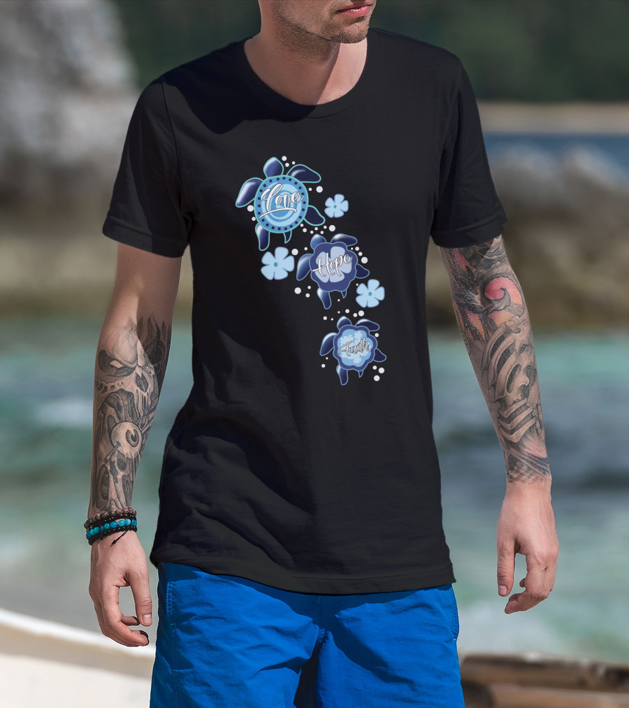 Love Hope Faith Turtle Icons Blue T-Shirt