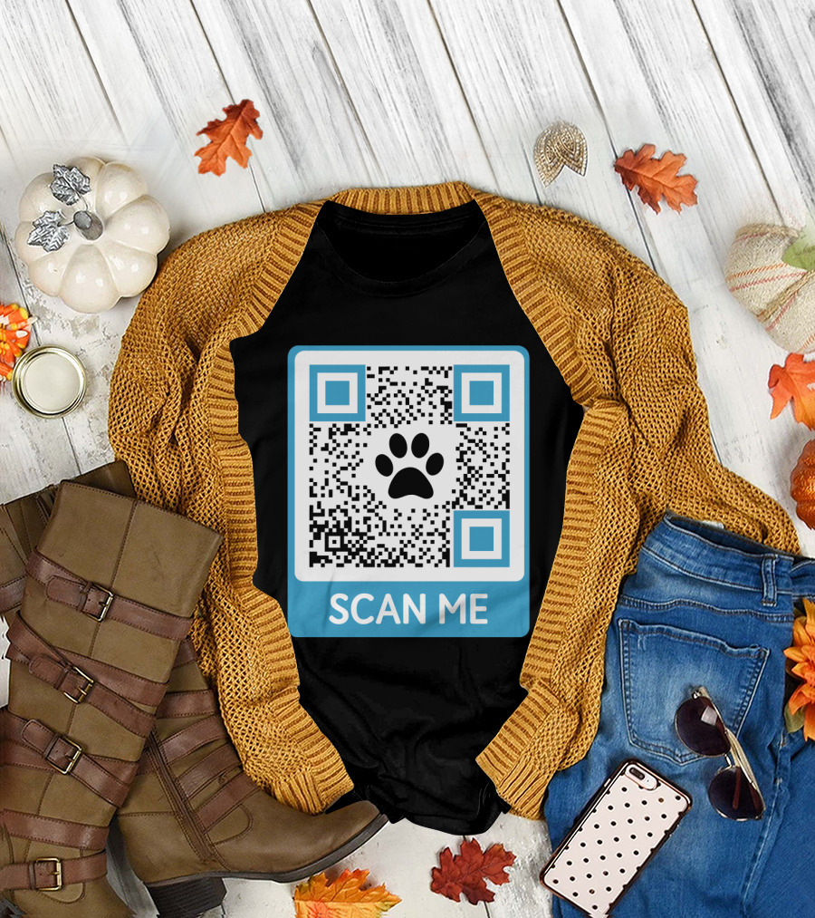 Scan Me QR Code with Dog Paw T-Shirt