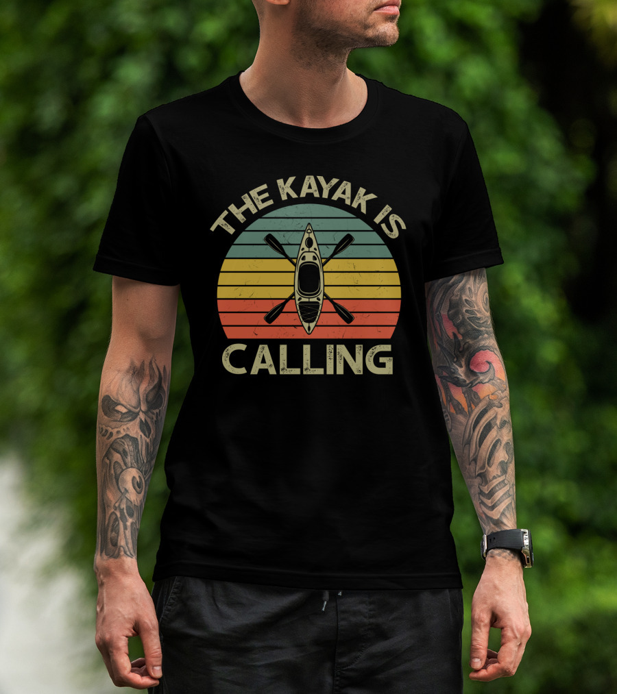 The Kayak Is Calling Retro Sunset Adventure T-Shirt