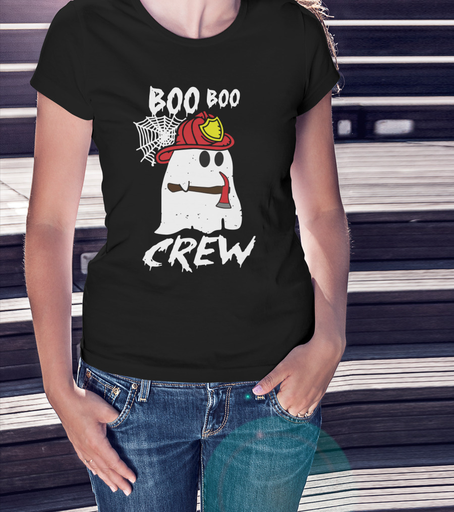 Boo Boo Firefighter Crew Ghost With Axe And Helmet T-Shirt